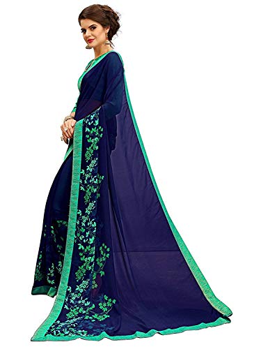 Image of RAJESHWAR FASHION WITH RF Women's Georgette Printed Sarees For Women With Jacquard Work Lace Border & Blouse