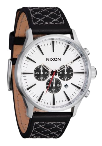 NIXON Sentry Chrono Leather A1391-100m Reloj cronógrafo analógico resistente al agua para hombre (esfera de reloj de 42 mm, correa de cuero de 23 mm), Cromo/Cloud Sunray/Negro, Talla única, Cuero