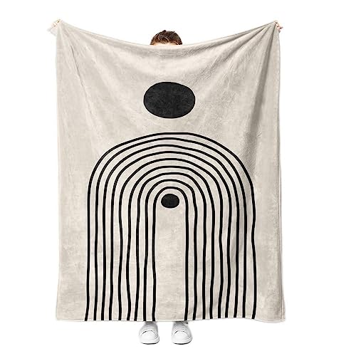 Reateforin Boho Mid Century Blankets Orange Beige Throws Abstract Modern Aesthetic Bedding Minimalist Sun Leaf Soft Warm Bed Bedding Blankets for Couch Bedroom Sofa Office Cozy Flannel Blanket 50"X60"