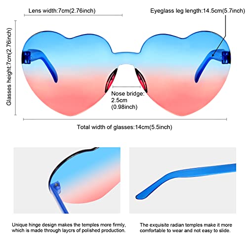 12 Pairs Heart Glasses Colorful Rimless Heart Shaped Sunglasses Love Glasses for Bachelorette Bride Party Favor2