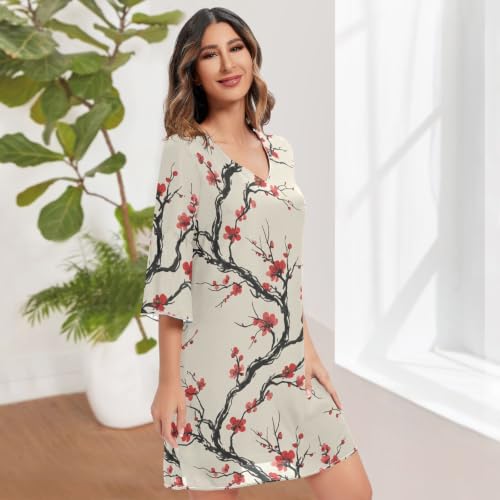 Robe hawaïenne courte col en V chic imprimé floral - 3