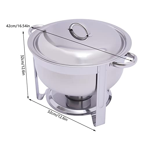 HuKaiL 5L Edelstahl Warmhaltebehälter, Rund Speisewärmer Chafing Dish mit Ständer, Warmhaltegerät Buffetwärmer mit 10kg Tragfähigkeit für Cafeterias, Hotel, Schulkantinen, Bankette, 42 * 32cm, Silber – Bild 4