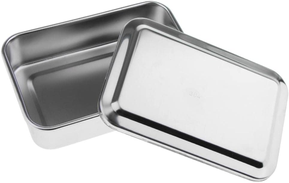 Stainless Steel Instrument Tray with Lid - -Iodophor Material for Dental and Piercing Tools - Organizer Box for Camping and Cutlery Storage - A