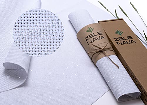 ZeleNava Sparkle Silver Aida Cloth 14 Count, European Cross Stitch Aida Fabric 14 Count, Cross-Stitch Aida Cloth 100% Cotton 28x28 inch (1 Piece)