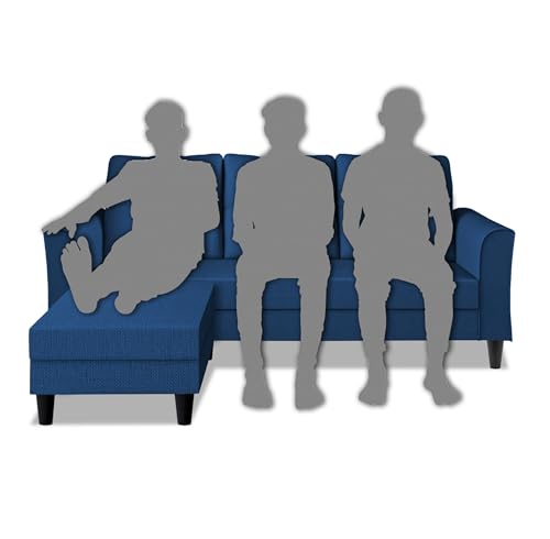 Image of Adorn India Maddox Tufted L Shape 4 Seater Sofa Set (Blue) (3 Year Warranty)