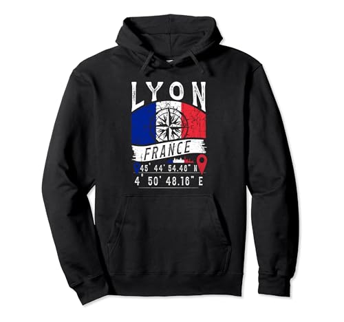 Lyon France Flag GPS Coordonnées de Lyon Sweat à Capuche