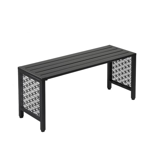 Bonnlo Gartenbank Metall Retro-Stil, wetterfeste Sitzbank für 2 Sitzer, Essbank ohne Rückenlehne, Gartenmöbel bis 200kg belastbar, Bänke für Garten Balkon Hof, 102cm (Schwarz)