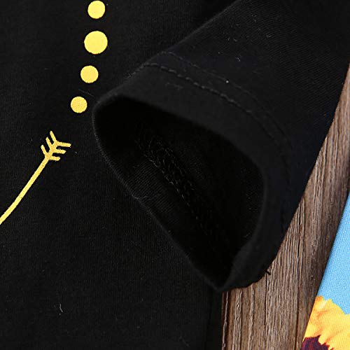 Newborn Infant Baby Girls Clothes Ruffle Long Sleeve Solid T-Shirt Tops+Cheetah Pants Autumn Clothes Outfits (Black 16, 1-2 T)