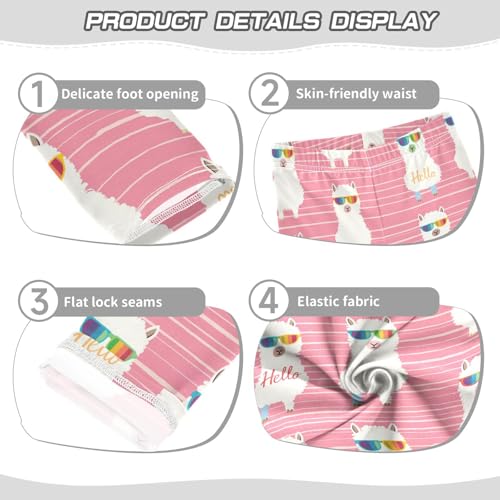 Pink Stripes Alpaca Girls' Leggings Toddler Doodles Rainbow Kids Yoga Pants Dance Active Tights 4T3