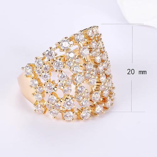 MDFUN Wedding Rings for Women Multi-Row Wide Engagement Ring 18K Yellow Gold Plated Cubic Zirconia Band Promise Eternity Ring for Women Size 5-103