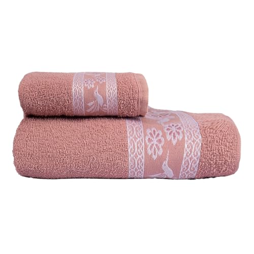 2 Peças Toalhas Grandes Rosto e Banho 100% Algodão Hotelaria (Rose)