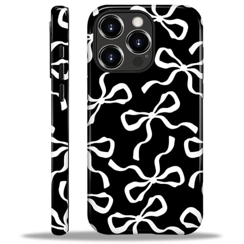 ilikediy for iPhone 16 Pro Case,HL2 Aesthetic White Bow Ribbon Hybrid 2 Layer Hard Shell Silicone Protective Pattern Design Case