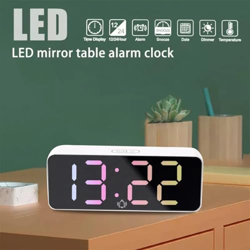 Image of Digital RGB LED Alarm Clock Large Display USB Rechargeable Temperature Snooze Timing Dimmer Function Innovative Multi Colorful Numeric Numbers Table Top Alarm Clock (1-pcs)