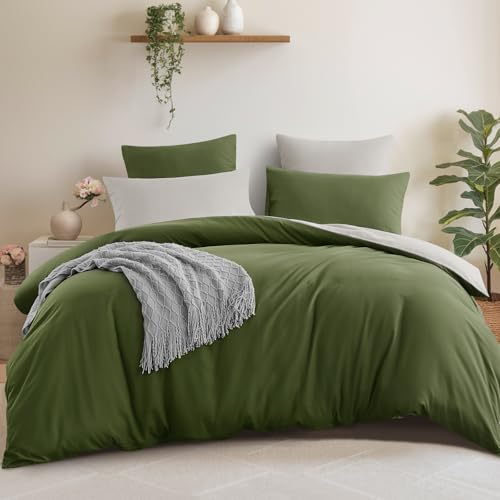 Aisbo Bettwäsche 200x220 3teilig Olivgrün Beige - Bettwäsche Sets 1...