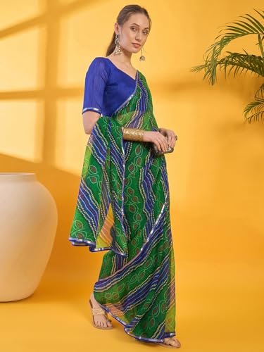 Image of SIRIL Women's Printed Chiffon Saree with Unstitched Blouse Piece