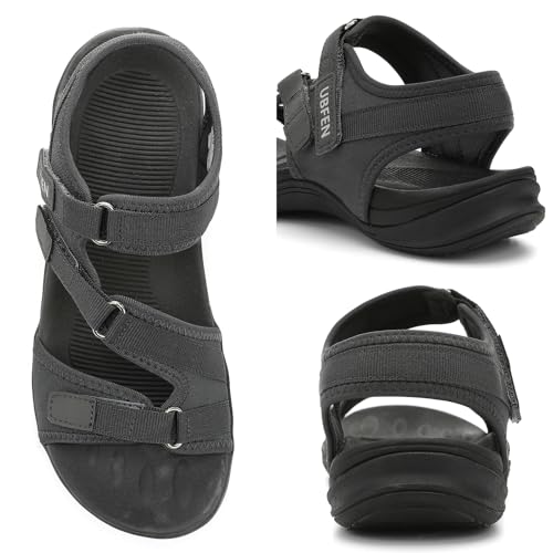 Image of UBFEN Womens Hiking Water Sport Sandals with Arch Support | 3 Adjustable Straps, Cushioned Footbed, Non-Slip, Comfortable Walking for Athletic Outdoor Summer Beach
