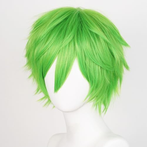Image of Max Beauty Unisex Green Wig, Anime Short Cosplay Wigs With Bangs Heat Resistant Hair for Party and Halloween for Gift + Free Cap