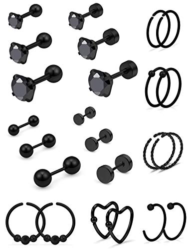Ftovosyo 18G Cartilage Earrings Hoop Studs For Women Surgical Steel Forwards Helix Earring Hoop Daith Conch Tragus Earrings Piercing Jewelry For Men Girls Black #TOP28