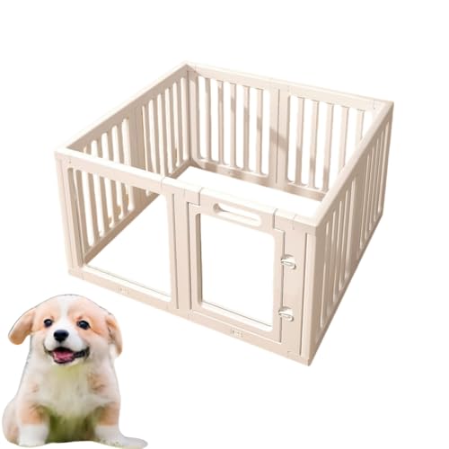 Hymist【加重防倒 × 全景透明】犬用サークル 室内専用 小型犬向け ペットフェンス アクリルドア付き カード式組立 ペットケージ代用可 全身水洗 犬さく柵 (100cm×100cm)