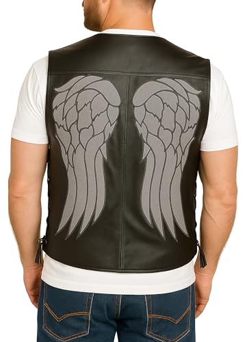 Image of Motorcycle Leather Vest For Men - Tactical Combat Military Style Sleeveless Biker Club Riding Outdoor Waistcoats