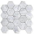 Carrara Marble Italian White Bianco Carrera 3" Hexagon Mosaic Tile Polished for Bathroom and Kitchen Walls Kitchen Backsplashes