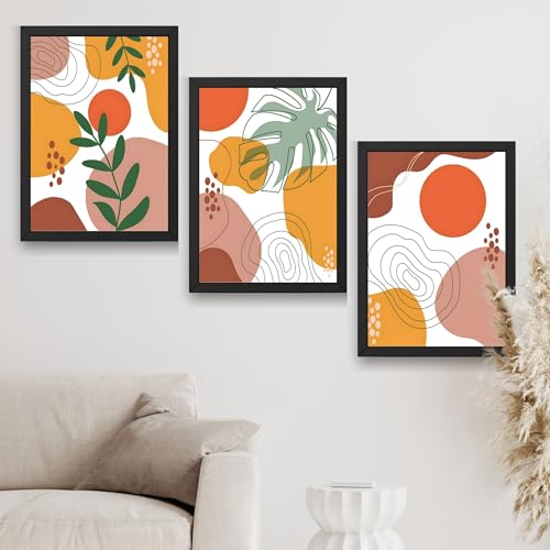 Image of CRAFT QUEST Wall Art Decor Paintings | Set of 3 BOHO Wall Art Frames for Home Decoration | Ideal for Living Room, Bedroom & Office (Black, 10 X 13 Inch, Each Frame)