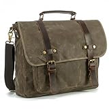 Messenger Bag for Men 15.6 Inch, Waterproof Waxed Canvas and Genuine Leather Briefcase, Vintage Shoulder Satchel, Business Laptop Bag for Work and Travel