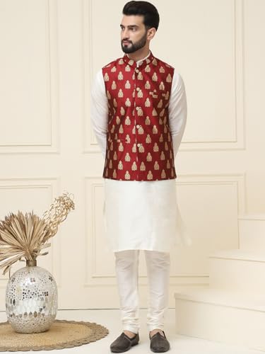 Image of SOJANYA (Since 1958 Men's Silk Blend Kurta Pyjama With Nehrujacket Set