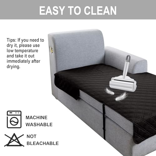 Image of Genina L Shape Couch Cover, Sectional Couch Chaise Covers, Waterproof Washable Sofa Covers for Left L Shape Chaise Lounge, Anti-Slip Sofa Slipcovers for Dogs Cats Pet Friendly(Black)