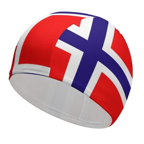 Gorro De Baño De Tela De Poliéster Unisex Gorros Natación para Deportes Acuáticos Gorros De Natación con Bandera De Noruega para Mujeres Hombres Adultos Gorros De Natación De Pelo Largo Corto