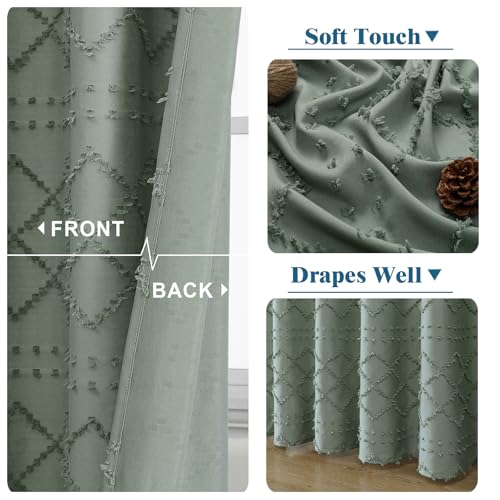 Lecloud Extra Long Sage Green Shower Curtain Set - 72x96 Inches, Chic Jacquard Textured Design