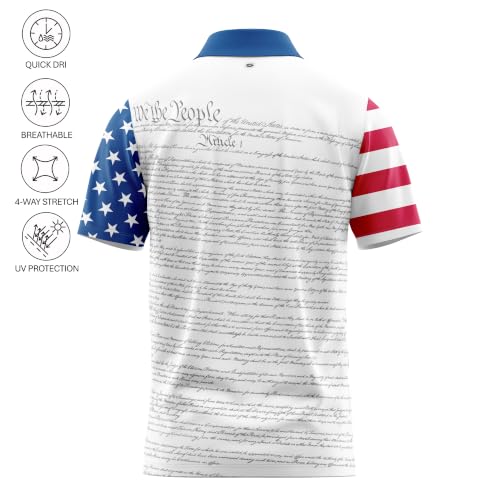 Image of Patriotic USA Golf Polo Shirt Men's Performance Short Sleeve | Moisture Quick Dry Fit Athletic Veteran UPF Stretch Casual Fun