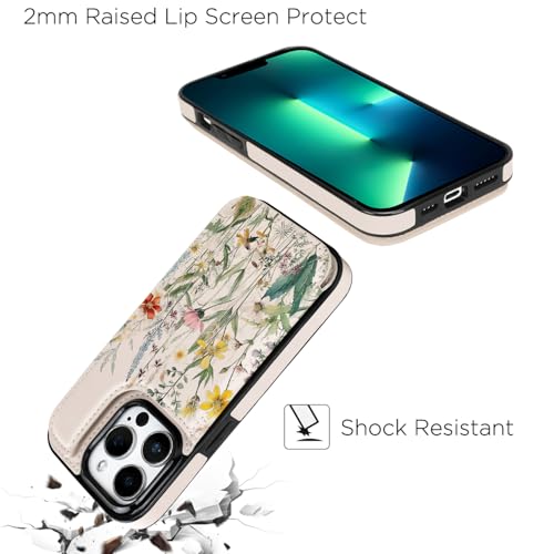 Image of uCOLOR Flip Leather Wallet Case Card Holder for iPhone 13 Pro Women and Girls with Card Holder Kickstand Marble Design Compatible with iPhone 13 Pro 5G 6.1 inch (Desert Flowers)