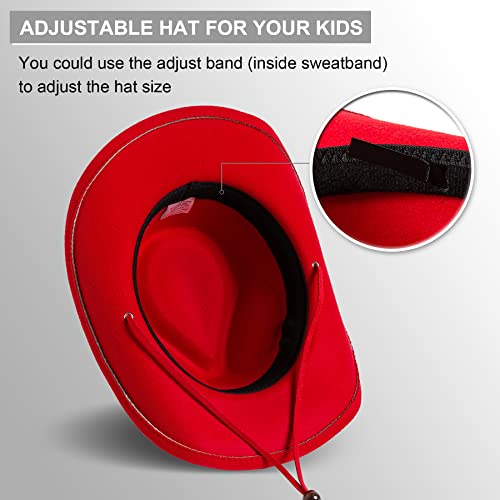 Image of Jastore Kids Girls Boys Wide Brim Western Cowboy Cowgirl Hat with Wind Lanyard Felt Fedora Hat