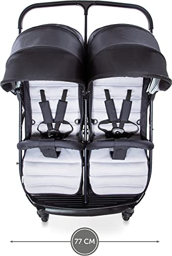 Hauck Rapid 3R Duo Geschwisterwagen bis 36 kg (Kinder 2x15 kg, Korb 2x3 kg) mit Liegefunktion ab Geburt, Kompakt faltbar, Große Räder, inkl. Adapter für zwei Hauck Autositze - schwarz grau