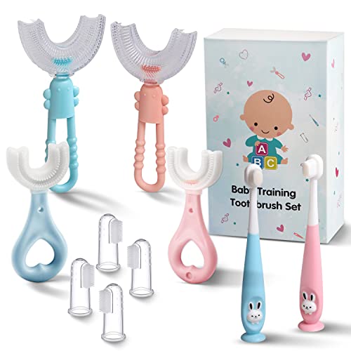 Image of Baby Toddler Infant Toothbrush 6 to 12 Months and Up Age 1 2 3 1-2 2-4 Year Old, 10 in 1 Toothbrushes Gift Set with Soft Finger U-shaped Brush Brushing Bristles for Newborns Kids Children Child