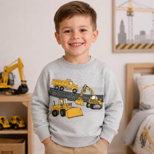 Image of Akyzic Toddler Boys Sweatshirts Cotton Crewneck Truck Shirt Dinosaur Long Sleeve Pullover Tops Tees 2-8T