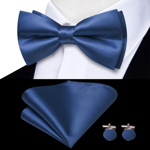Image of Hi-Tie Men Suspender Bowtie Set Suspenders Pre-tied Bow Tie Pocket Square Cufflinks Adjustable Y Shape 6 Clips Braces Tuxedo