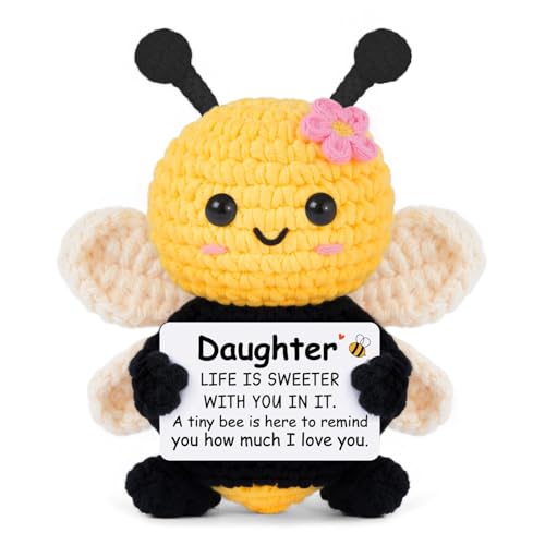 Gleevera Mothers Day Daughter Gifts from Mom Dad, Birthday Gifts for Daughter Adult Ideas - Cute Handmade Crochet Bee - Birthday Graduation for Girls, Emotional Support Animal Present
