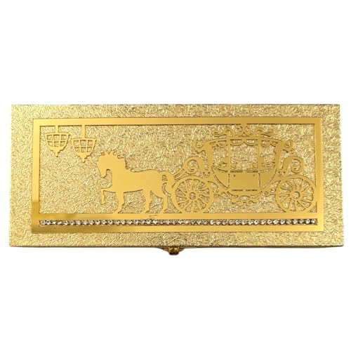 Image of Designer Rectangular Shaped Cash Box, Shagun Box, Gift Box, Gaddi Box, Jewellery Box in Exclusive Lazer Cut Baggi /Barat style | (Pack of 1) (Baggi Golden)