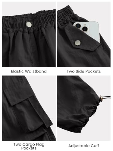 JiAmy Mädchen Cargo Hose Weites Bein Elastischer Bund Kinder Freizeit Hose mit Taschen Atmungsaktiv Leicht Verstellbare Bündchen Y2K Streetwear Hosen für 13-14 Jahre