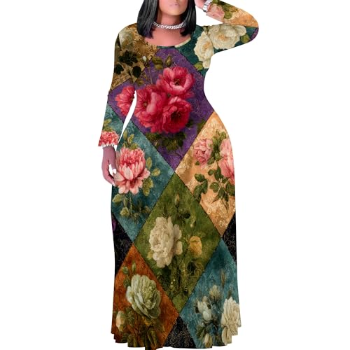 Image of PinkPatty Plus Size Maxi Dresses for Women Long Sleeve Crew Neck Sundress Casual Fall Dress with Pockets