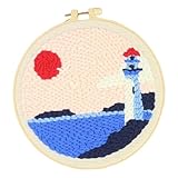 Punch Kit d'aiguilles pour décoration d'intérieur avec fil coloré, kit de broderie hawaïenne à faire soi-même, 20 cm, outil de démarrage de cerceau, pour adultes, débutants, contient du stock F