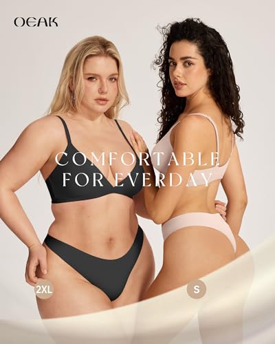 Image of OEAK Seamless Thongs for Women Invisible Thongs No Show Thong Panty Liners Tangas Comfortable Workout G-Strings Underwear Cream XXL