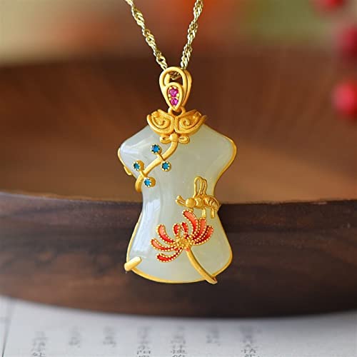 Pendentif cheongsam jade naturel S925 anti-allergie pour peaux sensibles