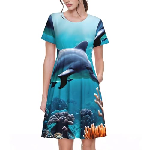 Robe d'été dauphin pour femme à manches courtes pour le quotidien et le shopping
