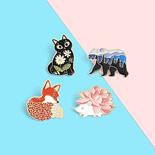 Image of 4 PCS Novelty Brooch Enamel Pins Set Cartoon Animals Pins Decoration for Women Men Bag Jackets Hats