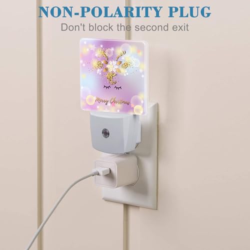 Image of Cute Merry Christmas Deer Night Light for Kids, LED Night Light Plug into Wall with Dusk to Dawn Sensor for Girls Boys Women Men Room Decor, Hallway, Kitchen, Bathroom, Nursery, Stairs