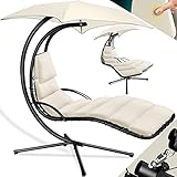 KESSER® Schwebeliege mit Sonnenschirm, Hängeliege, Sonnenliege H200, L194, B100 cm, Relaxliege, Schaukelliege Hängematte, bis 120 kg belastbar, Schaukelliege, Auflagen - Nackenkissen, Inkl. Tasche