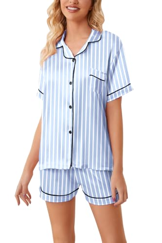 Image of Girls & Womens Satin Pajamas Set, Silk Button-Down Sleepwear 2 Piece Nightwear, 3 Years - Women XXL